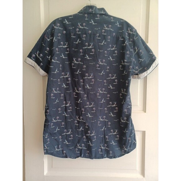 Craft+Flow Voyage short sl shirt mens L flip cuff sailboats palms beach vacation - Picture 5 of 9